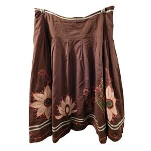 Vtg Y2K Brown Floral Embroidered Midi Skirt Fairy Grunge Whimsigoth Beaded L